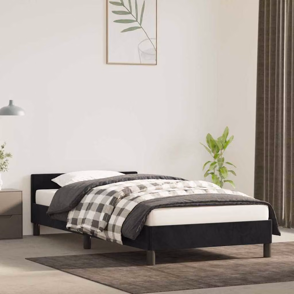 Giroletto con testiera vidaXL in velluto nero, L/P/H: 90 x 190 x 93 cm