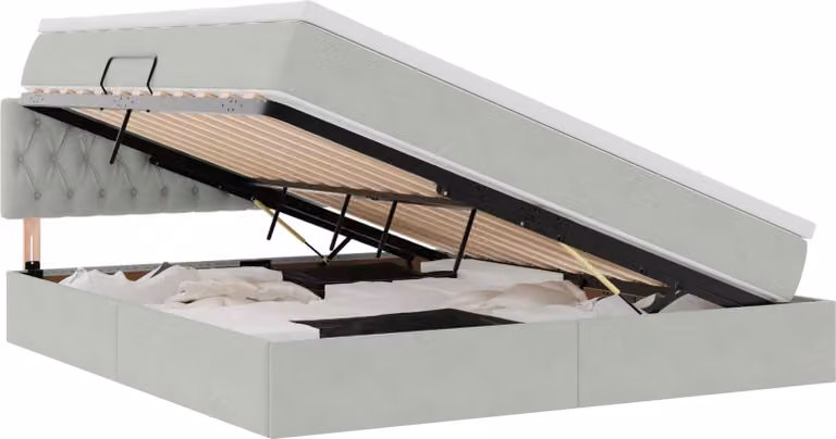 Letto con contenitore LED e materasso Grigio Chiaro