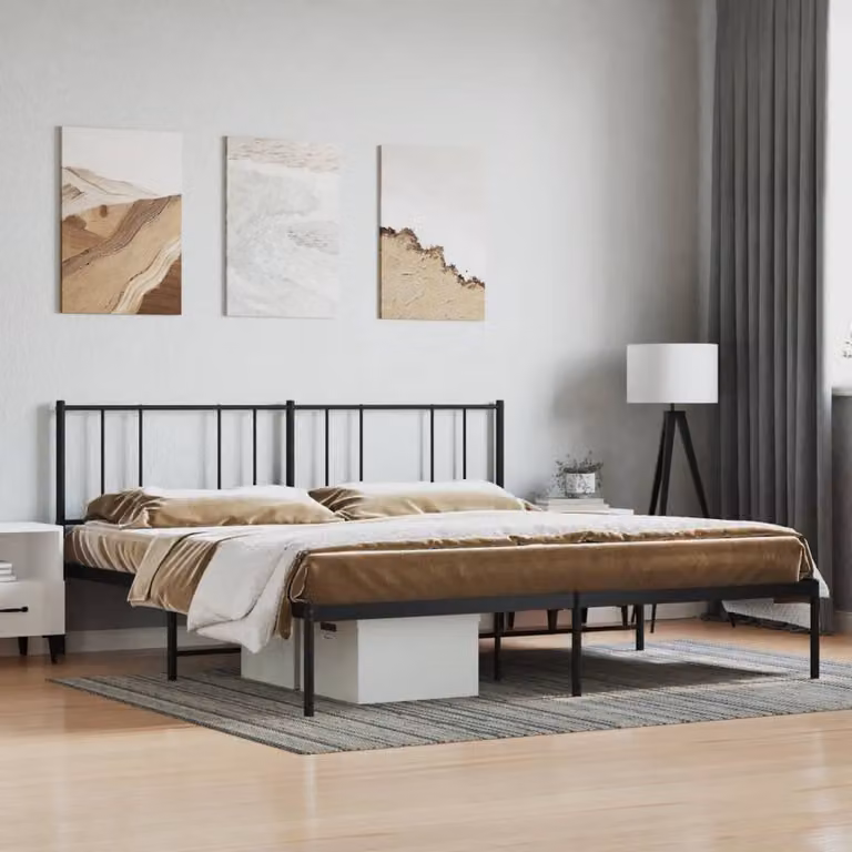 The Living Store Struttura letto con testiera in metallo nero 200x200 cm