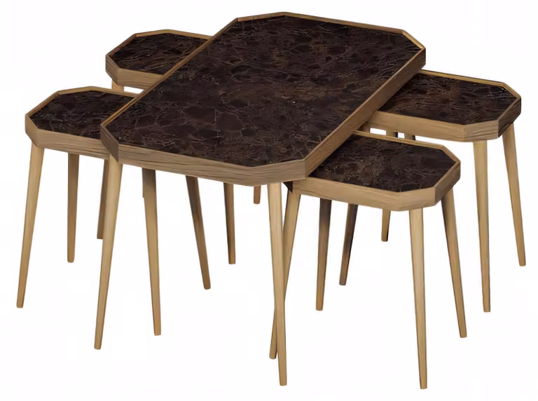 Eleganter brauner Holz-Couchtisch mit Beistelltischen im modernen Stil