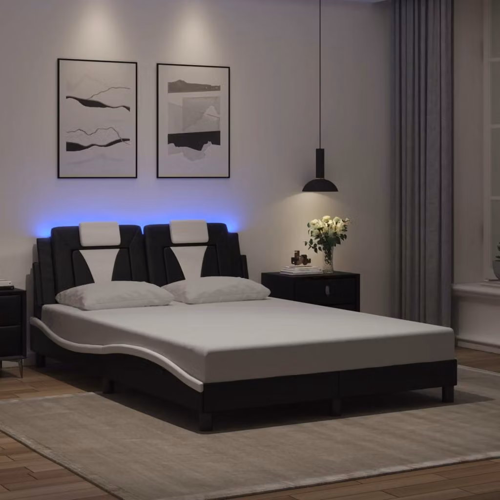 vidaXL Giroletto Viana con LED e porta USB, Nero e Bianco, L/P/H: 200 x 120 x 74,5 cm