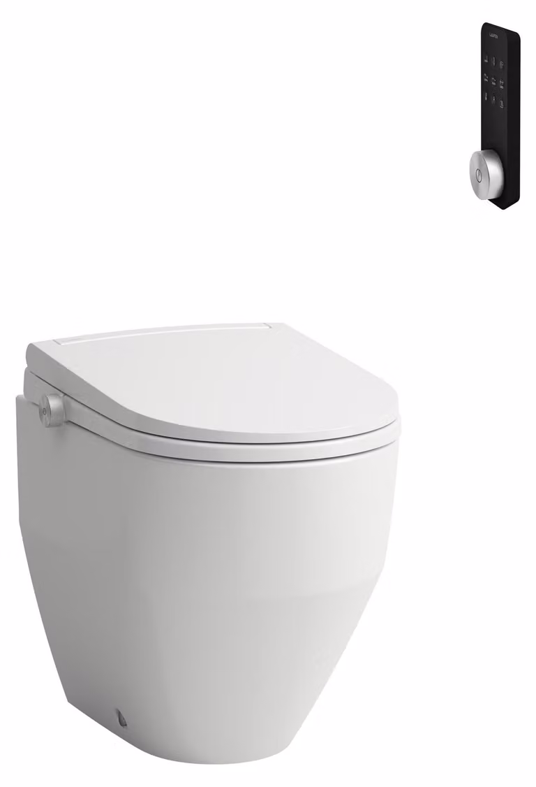 WC douche sur pied LAUFEN Cleanet Pro Lite, sans rebord de chasse, chasse d'eau à déversement profond, siège et couvercle à fermeture progressive, 370 x 530 x 515 mm, H617890000S002, H617890000S002