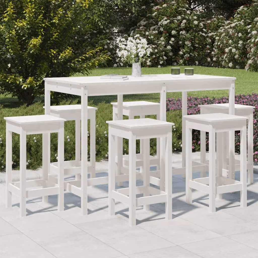 The Living Store Set bar da giardino 7 pezzi in legno di pino massiccio bianco