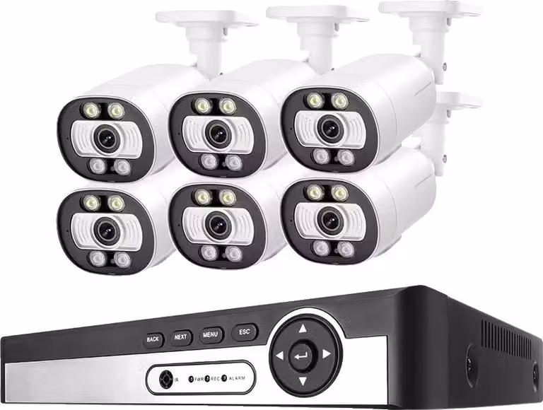 Sistema di videosorveglianza, riconoscimento delle persone tramite IA, audio bidirezionale, NVR a 8 canali con 6 telecamere, Nessuno, spina UE