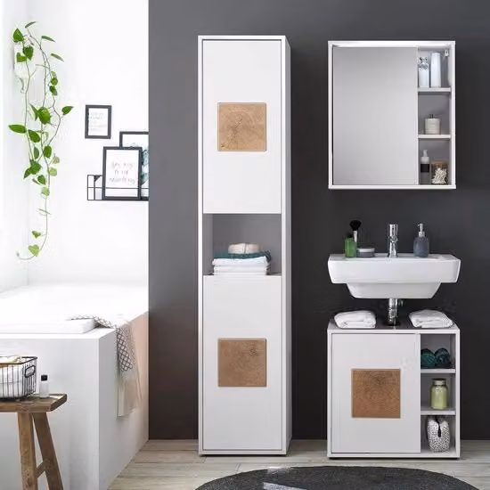 Cassettiera bagno alta in legno bianco applicazioni 40 x 190 x 30 cm cassettiera bagno alta