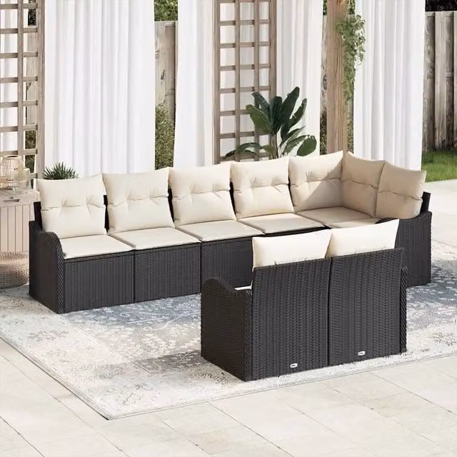 Set Divano da Giardino 8 pz Nero polyrattan 3345747
