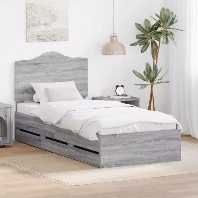 Struttura del letto con cassetto-Giroletto con contenitore-Rete del Letto Sonoma grigia 100 x 200 cm 436503