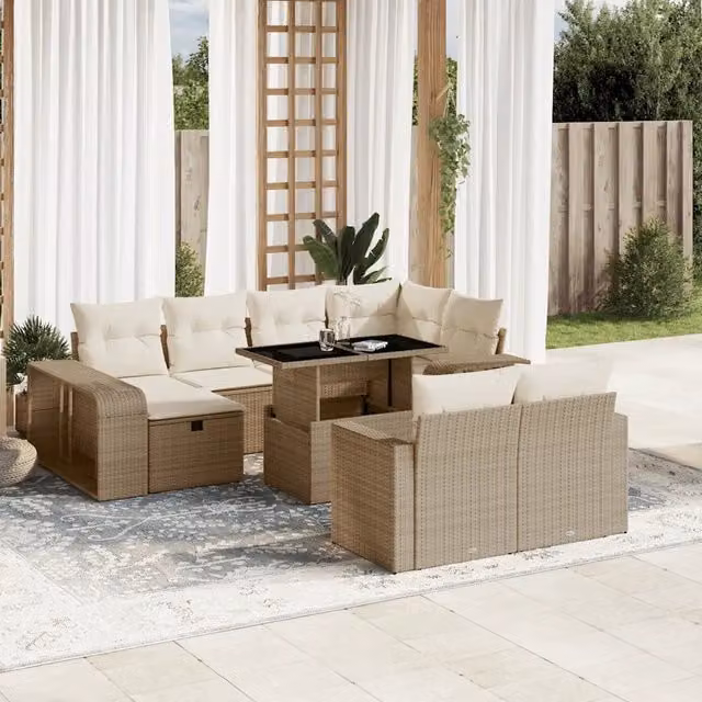 Set di divani da giardino vidaXL 11 pezzi in rattan con cuscini beige e struttura in metallo per esterno