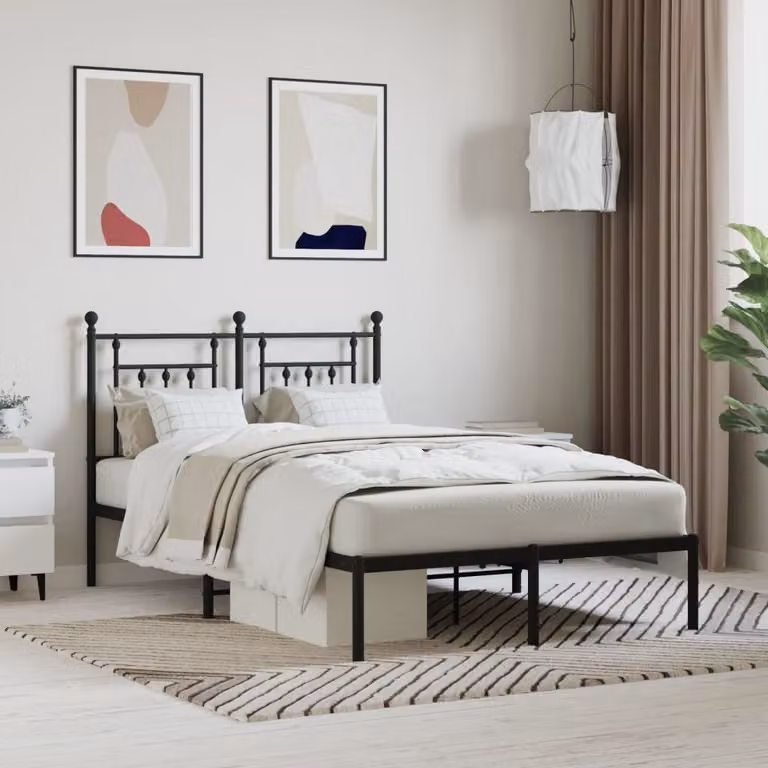 The Living Store Struttura letto con testiera in metallo nero 120x190 cm