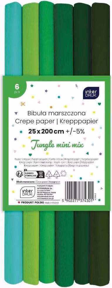 Carta crespa Jungle mini mix, 6 fogli, 200x25 cm - INTERDRUK
