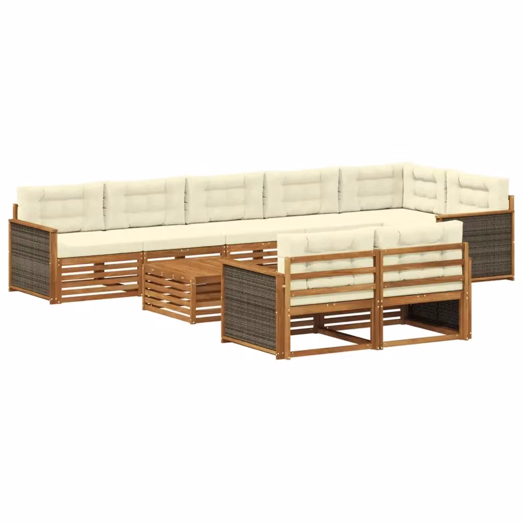 Set di divani da esterno vidaXL a forma di U in legno di acacia con cuscini beige, 9 pezzi – 2