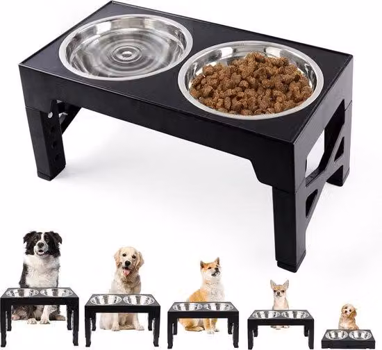 Rimedio per cani regolabile in altezza - 5 livelli di regolazione - Piatto ergonomico per cani