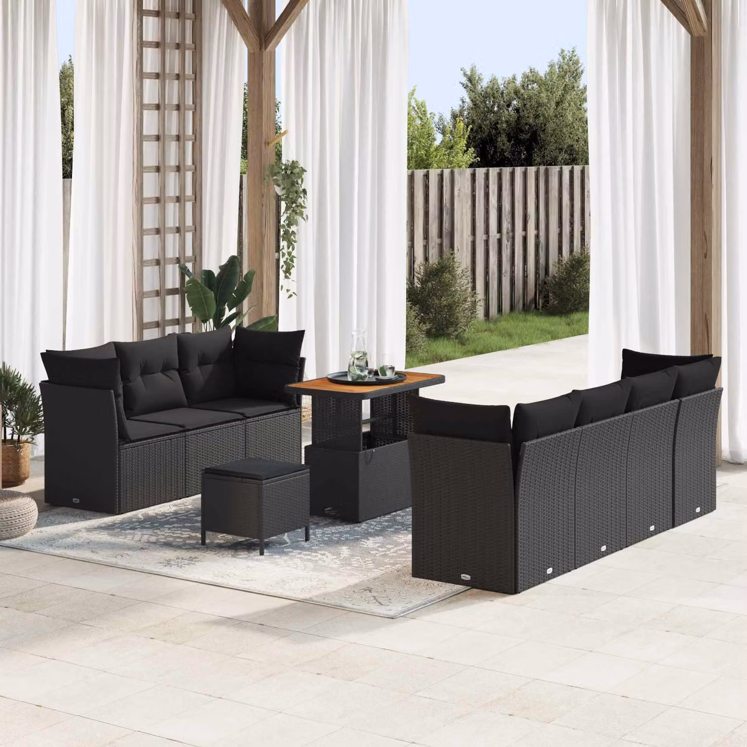Set Divano da Giardino vidaXL 10 Pezzi in Polyrattan Nero con Cuscini e Struttura in Acciaio – 1