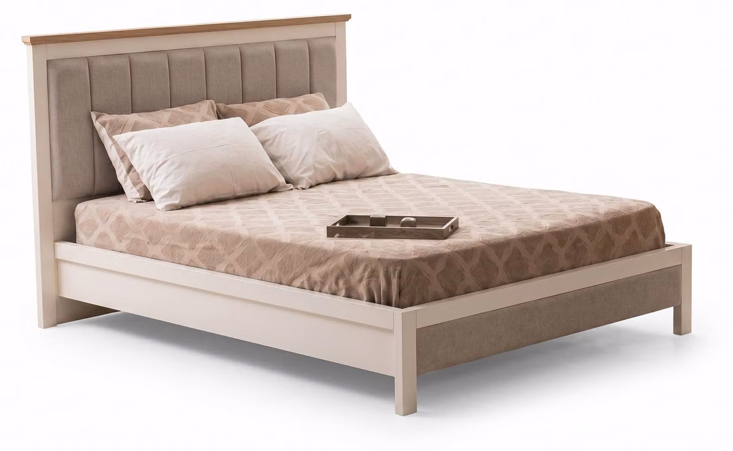 Letto matrimoniale moderno, beige, imbottito, elegante per la camera da letto