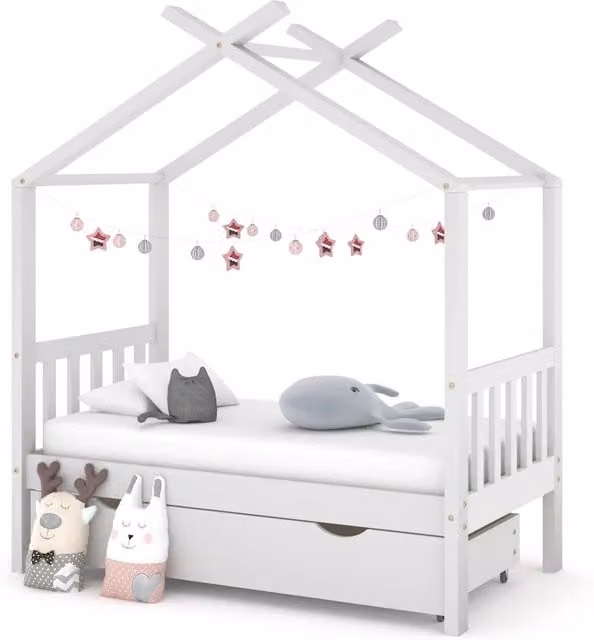 Giroletto per bambini vidaXL in legno di pino bianco con cassetto L/P/H: 140 x 70 x 77 cm