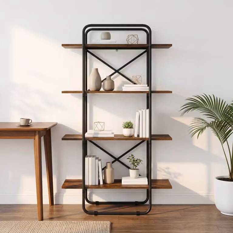 Libreria vidaXL a 4 livelli in stile industriale, colore Rovere Fumo, L 80 cm x P 35 cm x H 140 cm