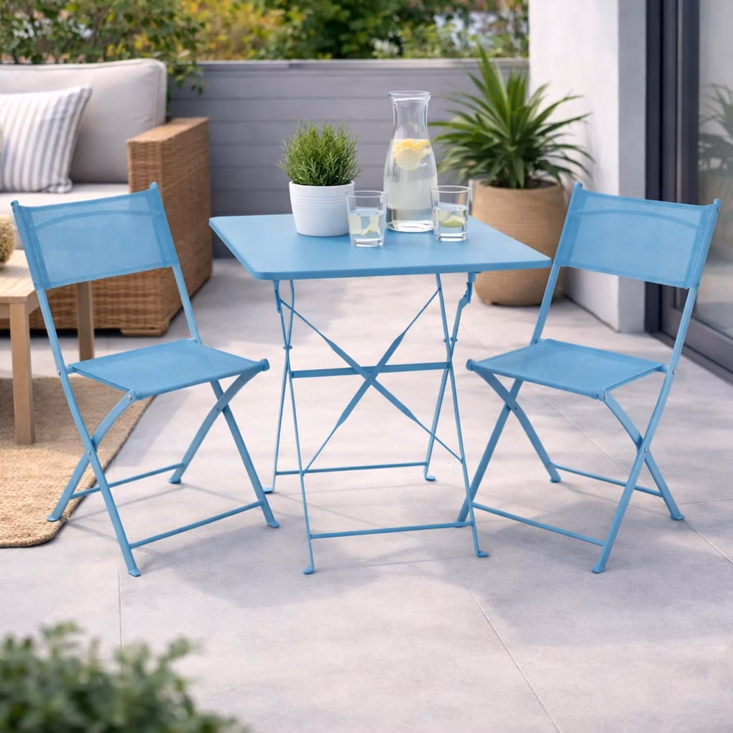 set 3 pezzi bistrot da giardino set mobili da esterno balcone turchese pieghevole