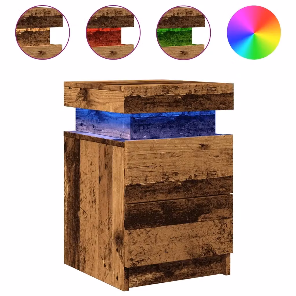 Set di 2 comodini sospesi vidaXL in legno color marrone con illuminazione LED integrata, stile rustico, L: 35 cm, P: 39 cm, H: 55 cm – 2