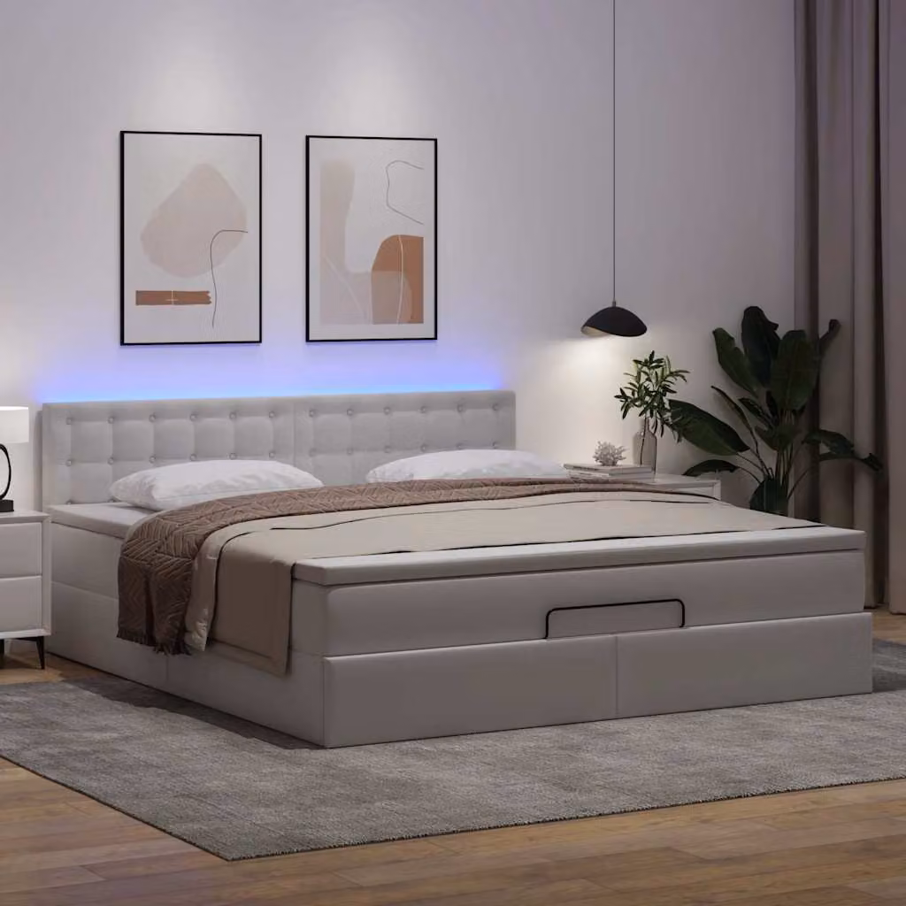 Maison Exclusive - Pouf Letto con Materassi e LED Bianco Puro 180x200cm Pelle finta