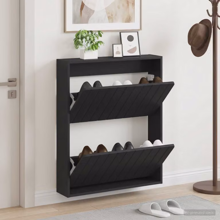 Mobiletto per scarpe da muro moderno vidaXL nero L: 71 cm, P: 17 cm, H: 86 cm