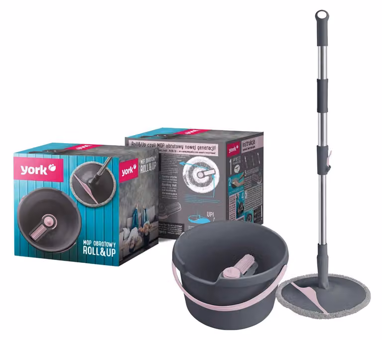 Mocio rotante con microfibra, sistema a rullo e riavvolgimento automatico, colore bianco