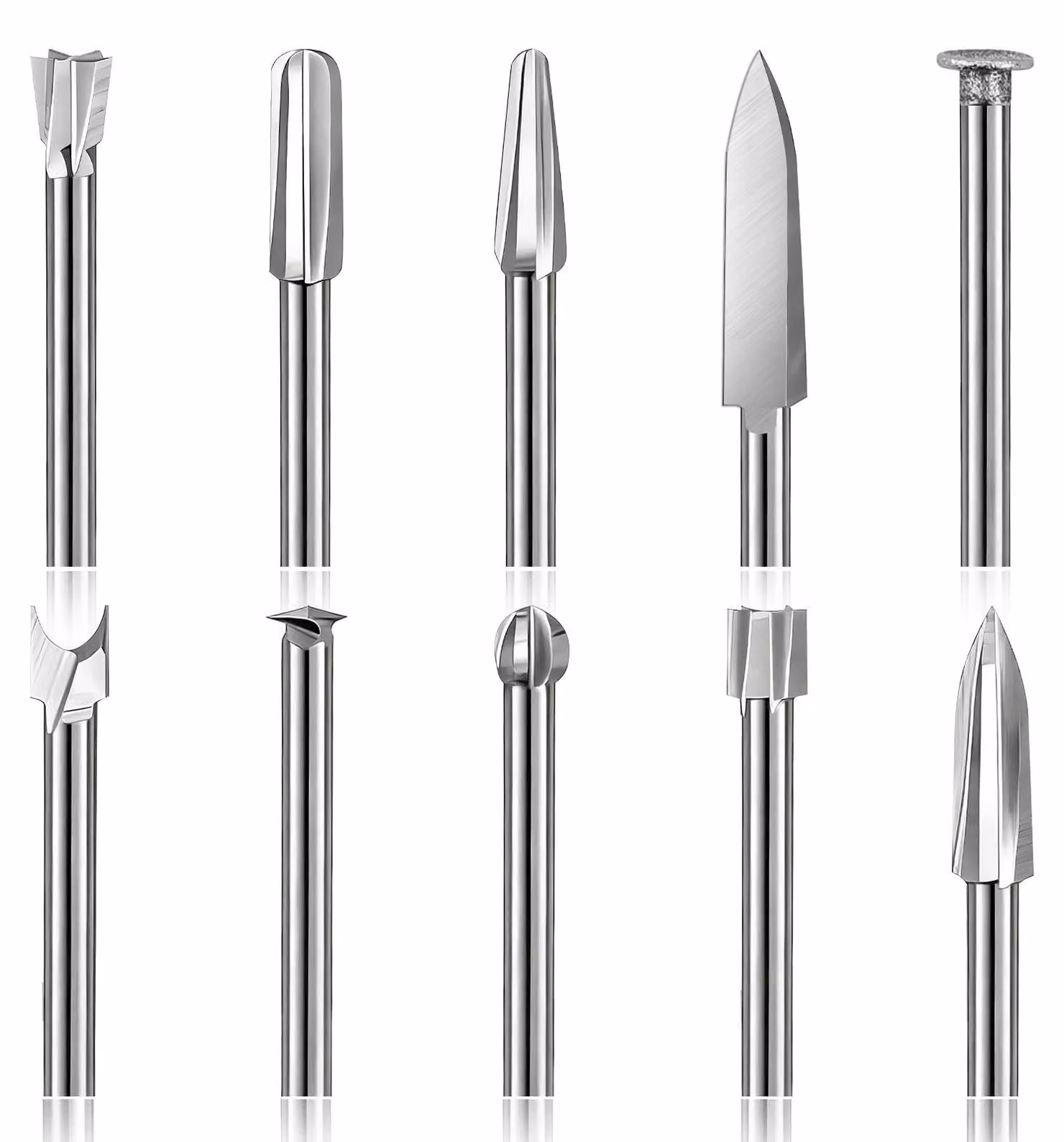 Set di 10 utensili per intaglio del legno, con gambo da 3 mm, per utensili rotativi