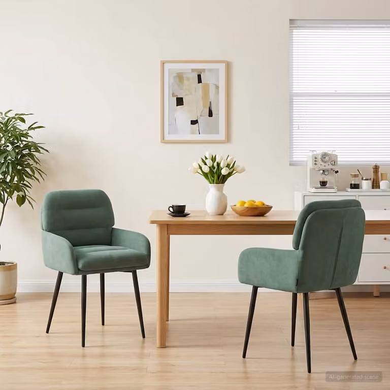 Set di 2 sedie da pranzo moderne vidaXL in velluto verde con struttura in metallo e plastica, L/P/H: 59 x 59,5 x 90 cm