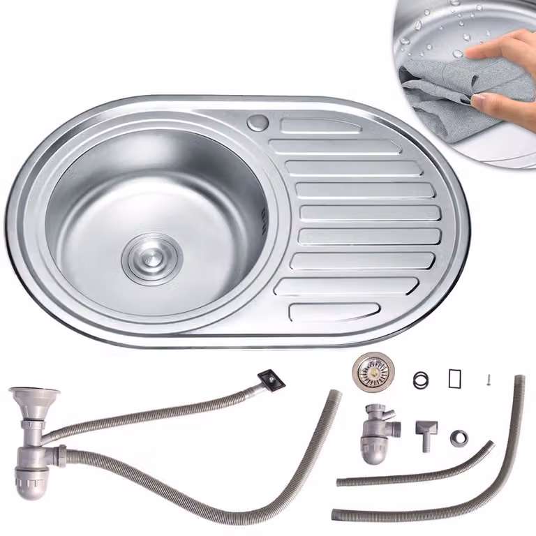 Lavello da incasso 77x50 cm rotondo in acciaio inox Ripiano - a sinistra Lavello da cucina Vasca rotonda