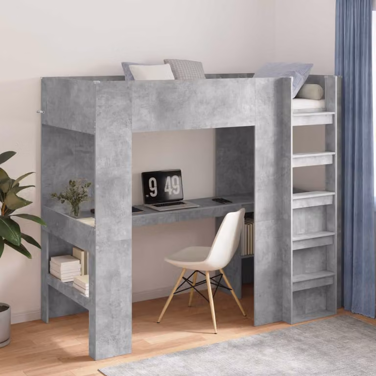 vidaXL Struttura letto a castello con scrivania e scompartimenti laterali in legno MDF Grigio cemento L/P/H: 190 x 90 x 175 cm