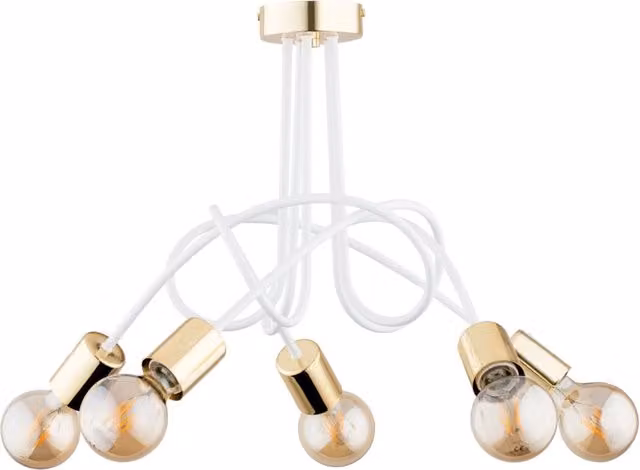 Plafoniera Loft Tango Alfa in metallo bianco e oro con 5 x E27 dimmabile