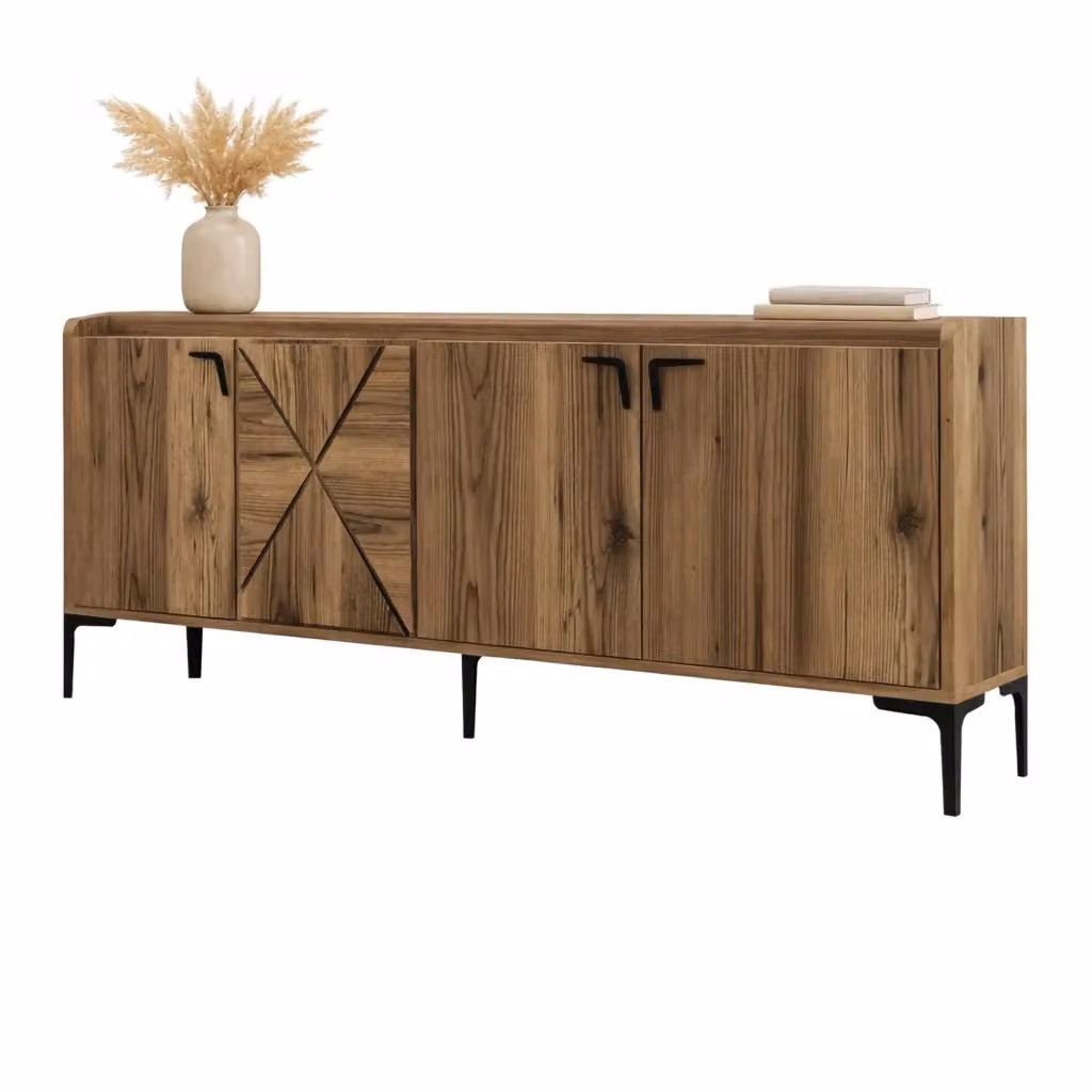 Madia Elini DMORA Credenza con 2 Ripiani Marrone Noce L: 180 cm, P: 35 cm, H: 78 cm – 2