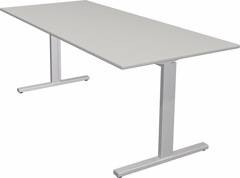 Scrivania Kerkmann Form 2 180x80x70-82 cm, base a T, argento alluminio, grigio chiaro