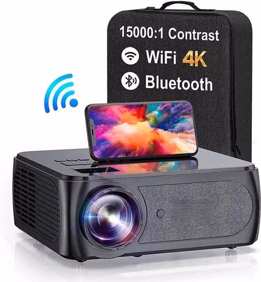 Proiettore Mini - 1080P - Proiettore Digitale - Connessione 5G WiFi - Bluetooth - Compatibile con HDMI - USB - 10000 Lumen - 350 ANSI - 150W - Nero