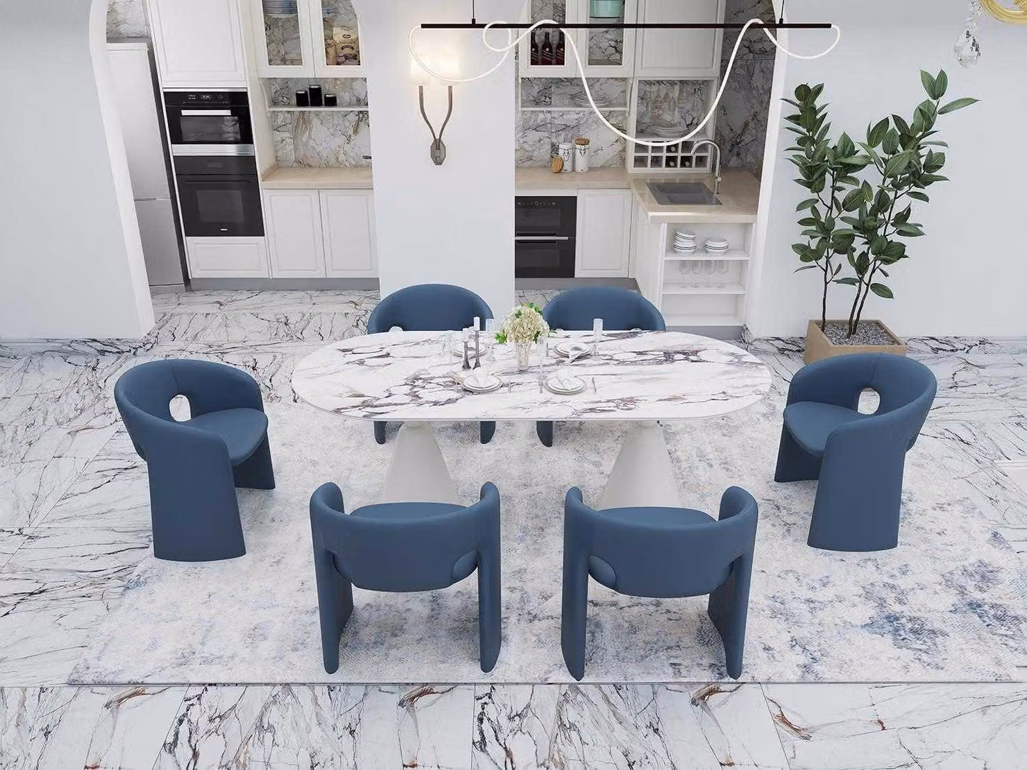 Exklusive Esszimmer Garnitur Ovaltisch 6x Küchenstühle Edles Set