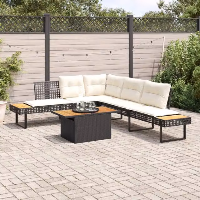 Set Divani da Giardino 2 pz con Cuscini Nero Polyrattan Acacia 3277498
