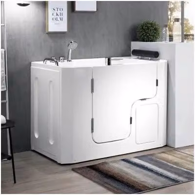 Vasca da bagno per anziani INBAGNO rettangolare in acrilico bianco con apertura esterna a sinistra e maniglie antiscivolo L: 130 cm, P: 90 cm, H: 69 cm