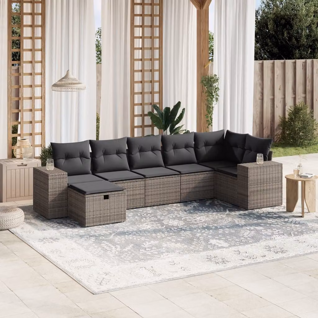 Maison Exclusive - Set da giardino 7 pezzi con cuscini in polyrattan grigio