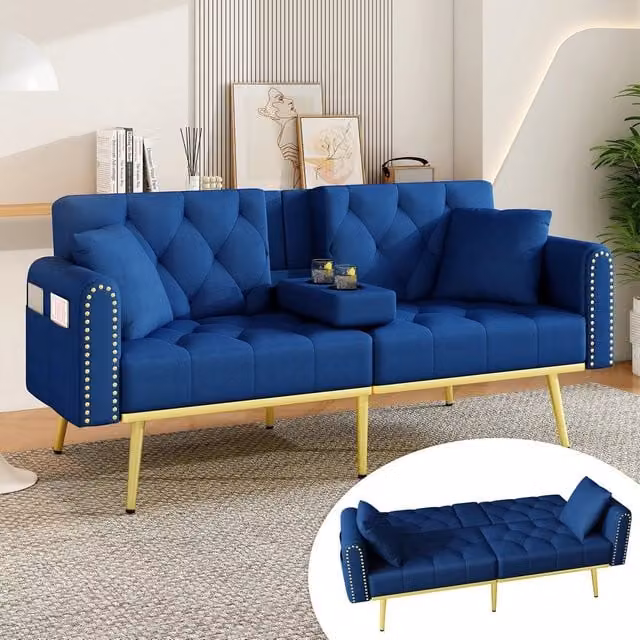 Divano letto estraibile ¨C Minimal ¨C tessuto blu, 2 posti