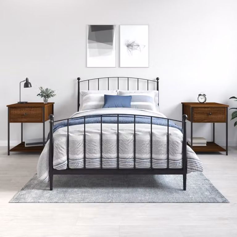 Set di 2 comodini moderni vidaXL in legno multistrato color rovere marrone L 44 cm, P 45 cm, H 58 cm
