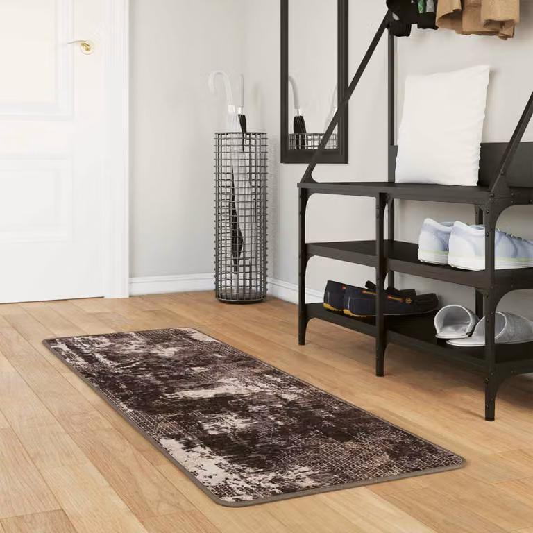 Tappeto Runner vidaXL MARSA Nero, design moderno astratto, lavabile e antiscivolo, L: 50 cm x P: 200 cm
