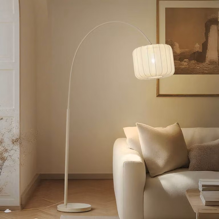 Lampada ad arco Helin Lindby, Crema / Ambra, Soggiorno / Sala da pranzo, Tessuto / Stoffa / Seta, Moderno, Lampada da terra