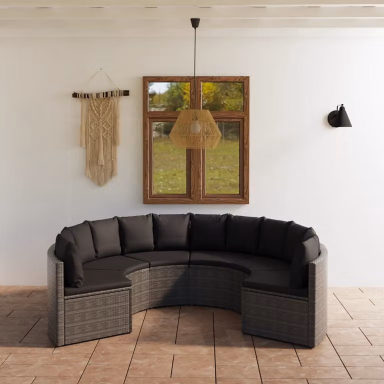 The Living Store Set di divani da giardino 6 pezzi con cuscini in poly rattan grigio