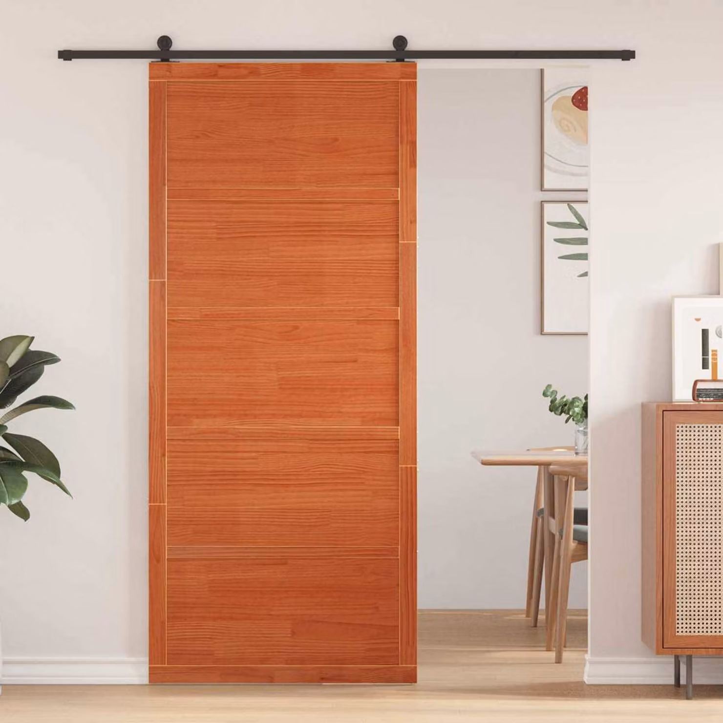 Porta del fienile scorrevole in legno massello di pino rustico vidaXL, colore marrone, L: 90 cm, P: 2,5 cm, H: 208 cm