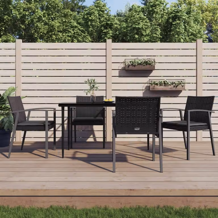 Set di 4 sedie da giardino vidaXL in polyrattan con cuscini, colore nero e grigio, L/P/H: 56,5 x 57 x 83 cm