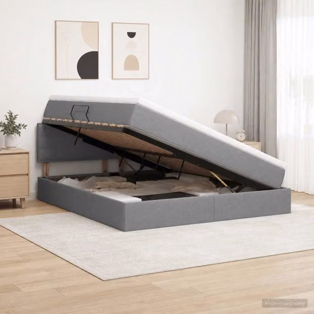 Letto con contenitore e materasso ibrido vidaXL in tessuto grigio, L/P/H: 160 x 200 x 88 cm