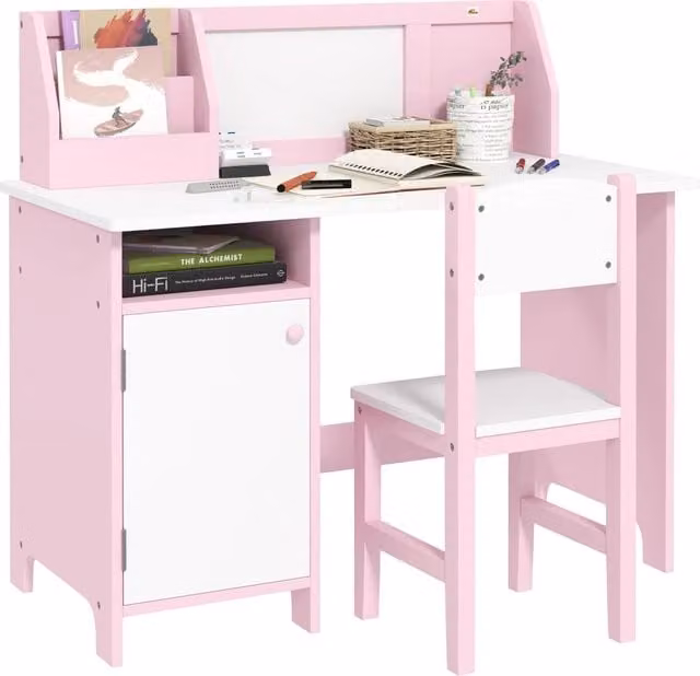 Set Tavolo e Sedia per Bambini Xylo con Lavagna Rosa L 90 cm, P 45 cm, H 85 cm