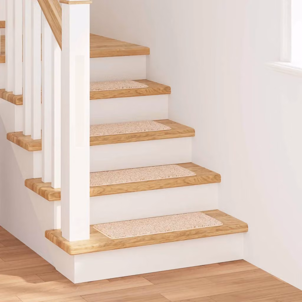 Set di 15 tappetini antiscivolo per scale vidaXL in polipropilene, colore beige, L: 60 cm x P: 25 cm