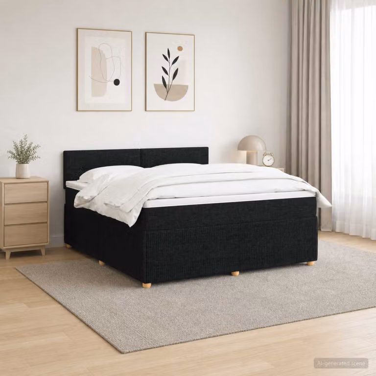 Letto box spring vidaXL con materasso a molle insacchettate in tessuto Nero L 140 x P 190 cm