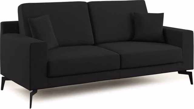 Divano moderno Prestige Divani.Store in tessuto nero con cuscini inclusi e coperture rimovibili, L: 206 cm – 1