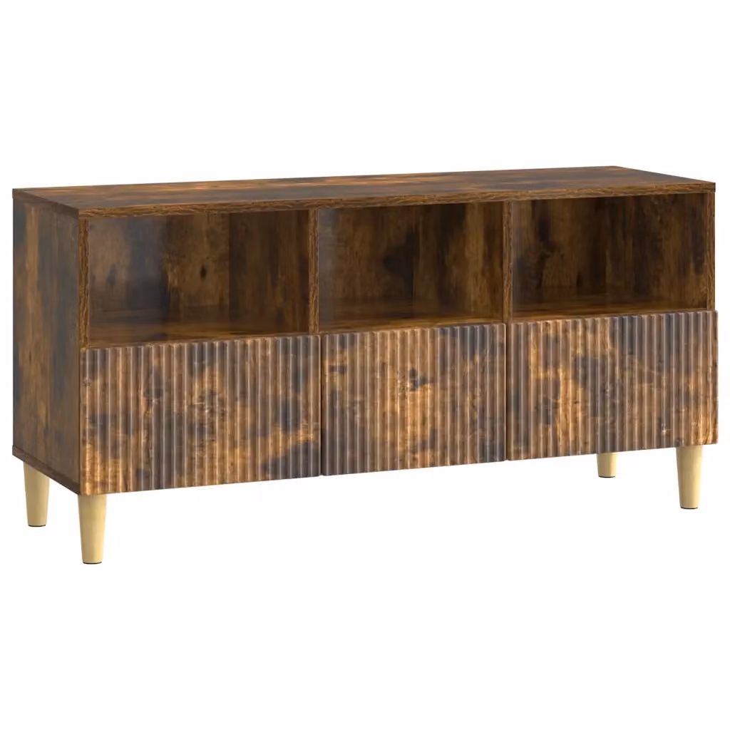 Mobile TV moderno in legno ingegnerizzato Rovere Fumo, colore marrone, L: 102 cm, P: 34,5 cm, H: 50 cm – 2